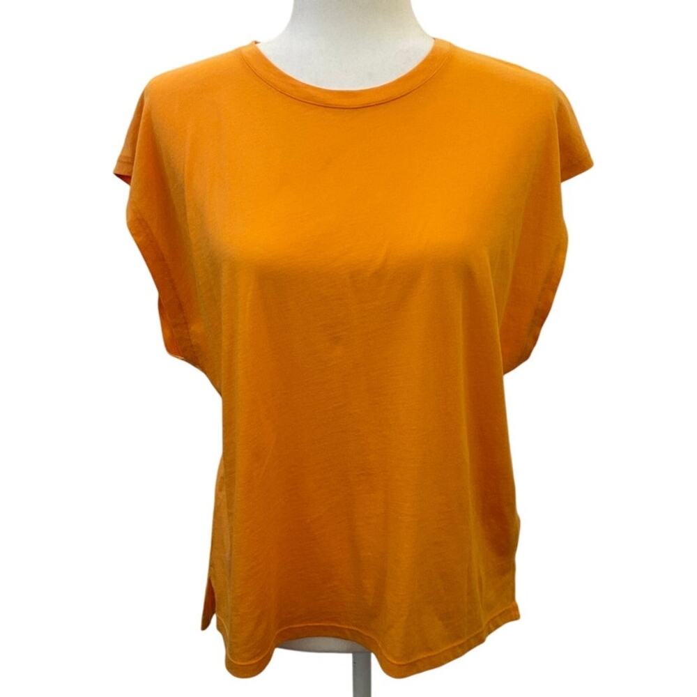 Frame Le Mid Muscle Crew Women's Size Large Kumquat Orange Pima Cotton